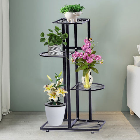 4-tier Iron Display Rack with Shelves for 5 Potted Plants