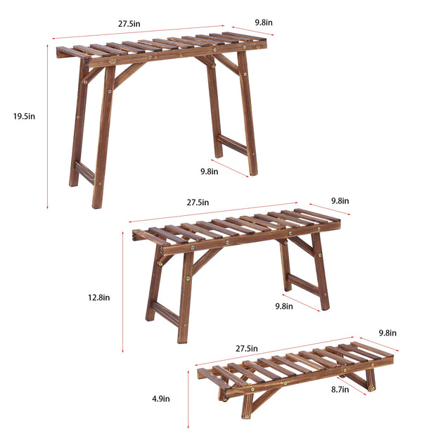 3 Tier Wooden Ladder Style Slatted Plant Shelving Stands