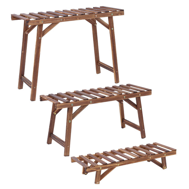 3 Tier Wooden Ladder Style Slatted Plant Shelving Stands